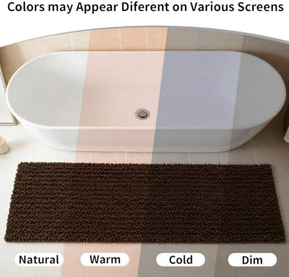 Disolla Brown Bathroom Runner Rug 24x70 Inch - Extra Long Chenille Bath Mat, Luxury Shaggy Plush Absorbent Rug, Non-Slip Large Runner for Floor and Laundry Room