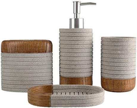 Hymmah Bathroom Accessories Set,Toothbrush Holder,Farmhouse Bathroom Decor,4 Pcs Resin Gift Set Apartment Necessities, Contain Toothbrush Cup,Soap Dispenser,Soap Dish,Tumbler