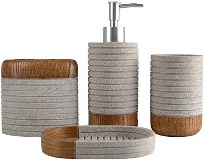 Hymmah Bathroom Accessories Set,Toothbrush Holder,Farmhouse Bathroom Decor,4 Pcs Resin Gift Set Apartment Necessities, Contain Toothbrush Cup,Soap Dispenser,Soap Dish,Tumbler