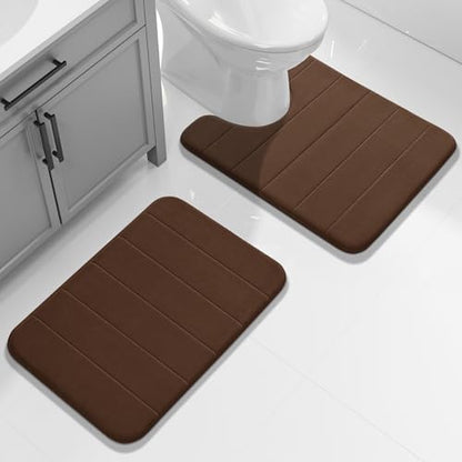 Yimobra Memory Foam Bathroom Mat Set, 24 x 17 & 24 x 20 in, Brown