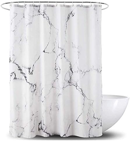 Grey Marble Shower Curtains for Bathroom, Grey White Fabric Shower Curtain with Hooks,Decorative Bathroom Accessories,Water Proof,Reinforced Metal Grommets,Narrow 36W x 72L