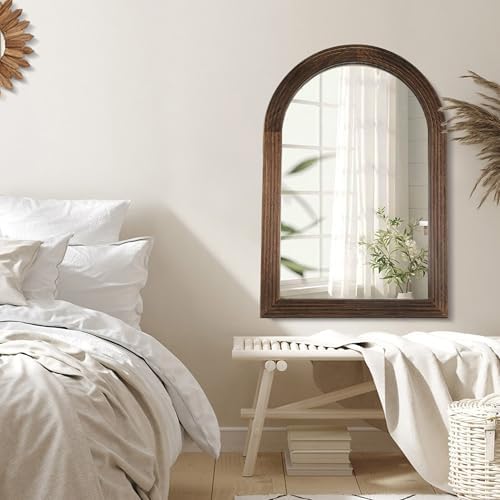LOSOUR 2 Pack 24" x 36" Arched Mirror, Farmhouse Decor Solid Wood Frame Bathroom Mirrors, Vintage Mirror for Bathroom, Living Room,Bedroom, Entryway, Hallway,Foyer (Coffee, 2 Pack-36" x 24")