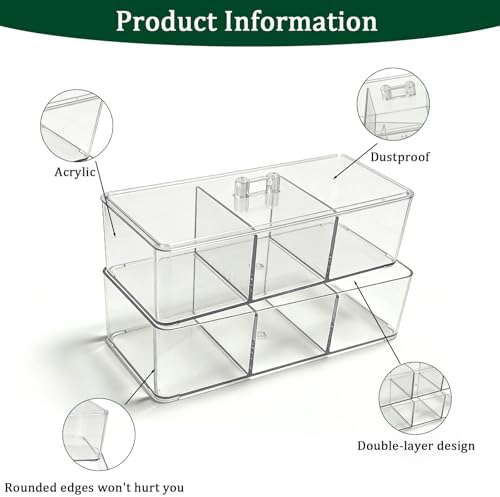 2 Pack Clear Bathroom Organizer with Lid, 3 Compartment Cotton Swab Holder