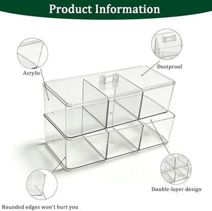 2 Pack Clear Bathroom Organizer with Lid, 3 Compartment Cotton Swab Holder