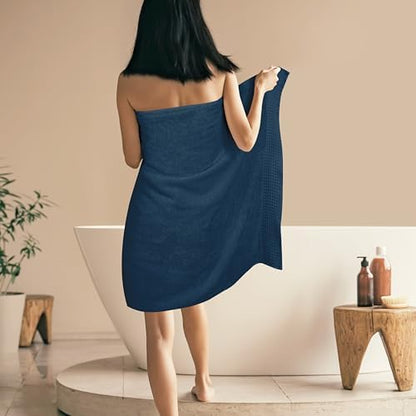 GLAMBURG 100% Cotton Oversized 2 Pack Bath Sheets 35x70, Ultra Soft Highly Absorbant Compact Quickdry & Lightweight Large Bath Sheet Set, Ideal for Gym Travel Camp Pool - Mineral Blue