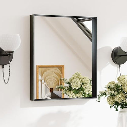 Keonjinn 16x20 Inch Black Bathroom Mirror for Over Sink, Wall Mounted