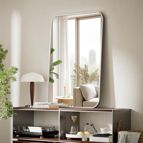 BEAUTYPEAK 20" x 28" Silver Wall Mounted Bathroom Mirror
