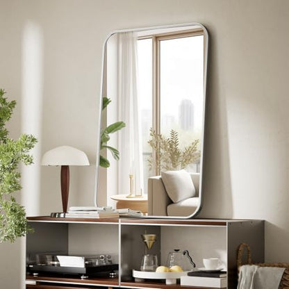 BEAUTYPEAK 20" x 28" Silver Wall Mounted Bathroom Mirror