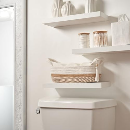 Decorative Toilet Paper Basket - Boho Cotton Rope Bin with Tassel