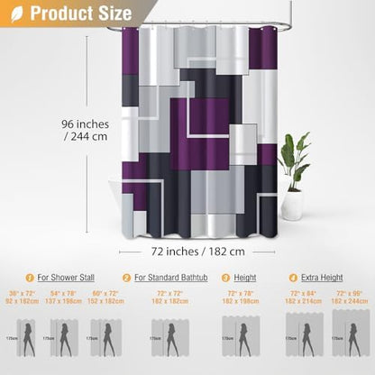 BTTN 72 x 96 Long Modern Geometric Waterproof Fabric Shower Curtain, Purple