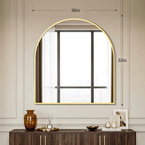 AMOISE Arched Bathroom Mirror for wall, 32"x30" Vanity Mirror, Gold