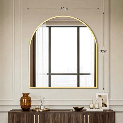 AMOISE Arched Bathroom Mirror for wall, 32"x30" Vanity Mirror, Gold