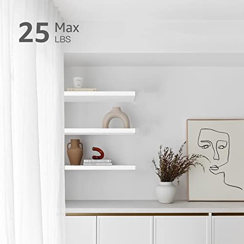 QEEIG Floating Shelves for Wall 23.6" Long - Wall Mounted Shelf Bathroom Kitchen Living Room Bedroom Farmhouse Home Decor Display Bookshelf Large 23.6 x 9.3 inch Set of 2, White (008-60W)