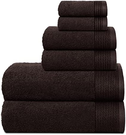 Belizzi Home 100% Cotton Ultra Soft 6 Pack Towel Set, Contains 2 Bath Towels 28x55 inchs, 2 Hand Towels 16x24 inchs & 2 Washcloths 12x12 inchs, Compact Lightweight & Highly Absorbant - Brown
