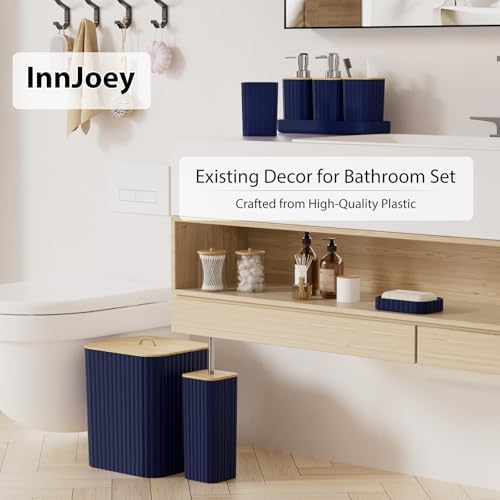 Bathroom Accessories Set - 10PC Bathroom Sets, Navy Blue Bathroom Set, Bathroom Accessories Set, Toilet Brush, Bathroom Trash Can & Soap Dispenser