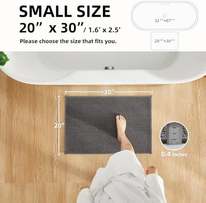 TYUU Bathroom Rugs Non Slip Washable, Super Absorbent Thin Bath Mat Small Quick Dry Low Pile Bathroom Rug, Dark Grey 20"x30"