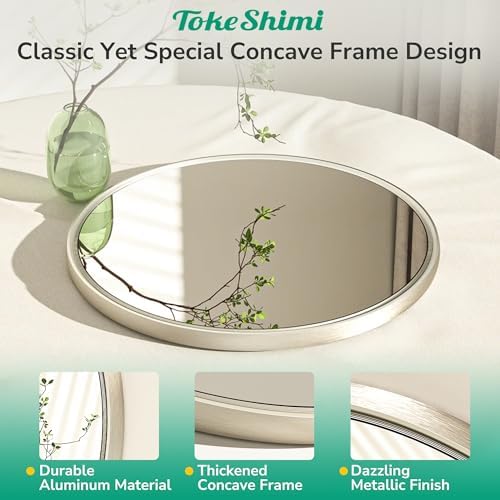 TokeShimi 36 in Round Brushed Nickel Mirror, Tempered Shatterproof Circle Wall Mirror, Farmhouse Metal Mirrored for Restroom, Entryway, Bedroom, Vanity, Living Room