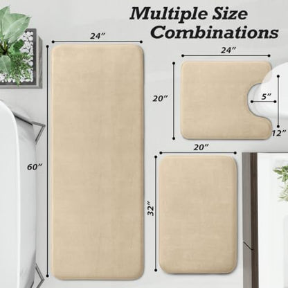 HUXMEYSON Bathroom Rugs Sets 3 Piece, Non-Slip & Quick Dry Bath Mat Set, Ultra Soft Velvet Bath Rugs for Bathroom, Toilet and Shower Floor, Light Coffee