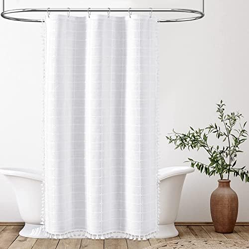 BTTN Stall Boho Farmhouse Linen Heavy Duty Shower Curtain Set, 36x72, White