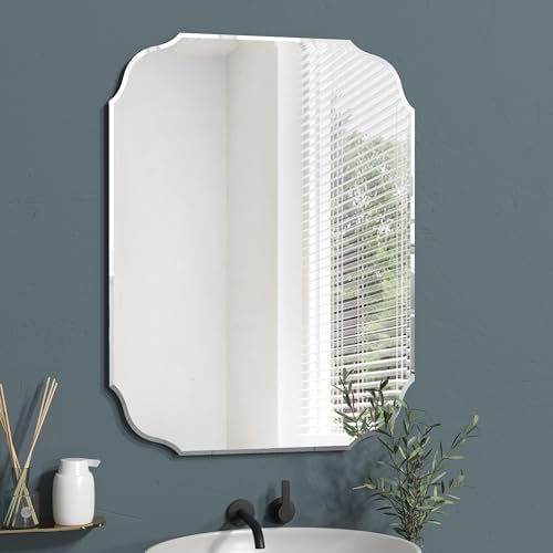 18 x 24 Inch Silver Wall Mirror-Beveled Edge Frameless Mirrors for Bathroom, Vanity, Bedroom, Rectangle Mirrors