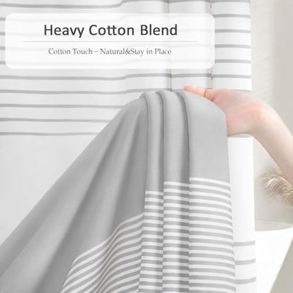 Grey Farmhouse Cotton Striped Shower Curtain with Tassel 60"W X 72"L