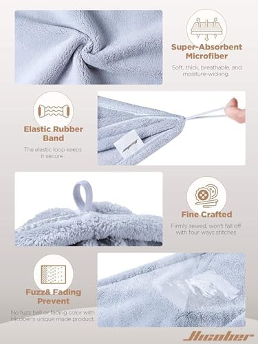 Hicober Microfiber Hair Towel Wrap for Women, Grey Blue Grey, 3-Pack