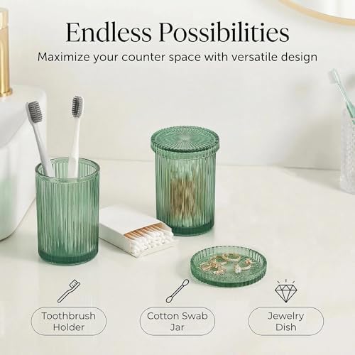 New Hensoar 3 Pcs Green Bathroom Accessories Set, Glass Bathroom Set