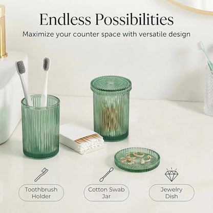 New Hensoar 3 Pcs Green Bathroom Accessories Set, Glass Bathroom Set