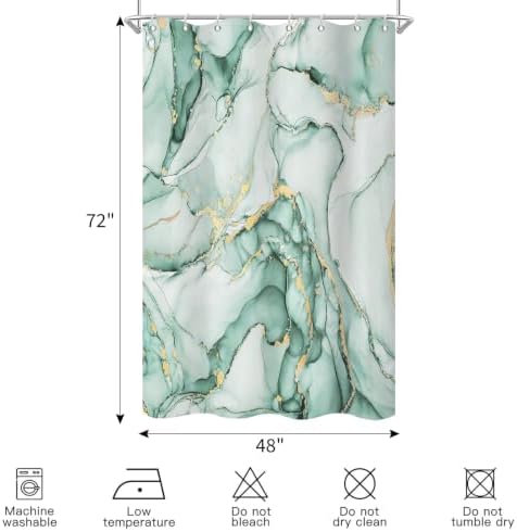Mint Green Marble Shower Curtain Modern Abstract Luxury Gold Ink Texture Ombre Watercolor Bathroom Curtain Set with Hooks Soft and Lightweight Waterproof Fabric Machine Washable 48" Wx72 L