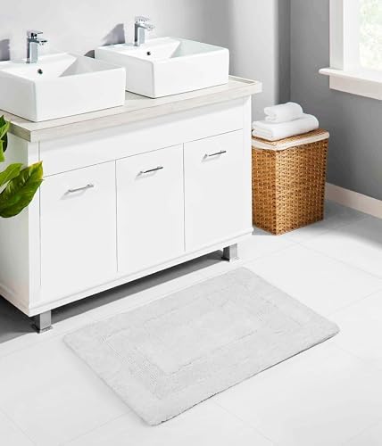 COTTON CRAFT 2 Pack Reversible Bath Mat - Soft Plush Bath Rug -17x24- White
