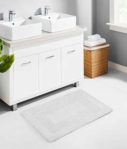 COTTON CRAFT 2 Pack Reversible Bath Mat - Soft Plush Bath Rug -17x24- White