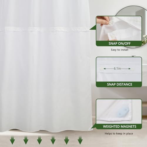 No Hook Shower Curtain with Snap in Liner 71x74 Inch