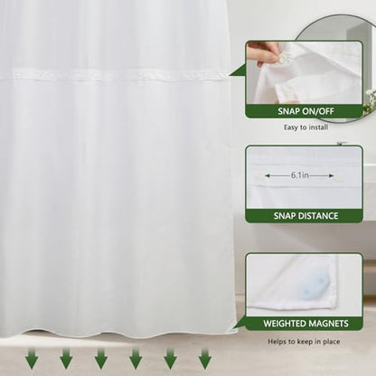 No Hook Shower Curtain with Snap in Liner 71x74 Inch