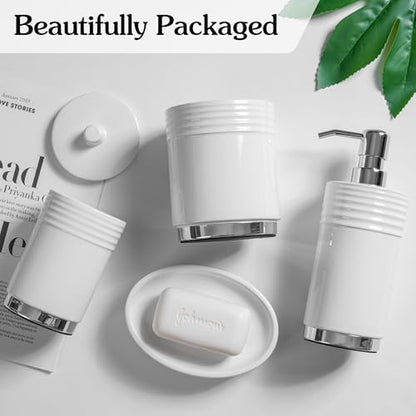 RQYIXI Ceramic Bathroom Accessories Set,White,4 Piece,Chrome Base