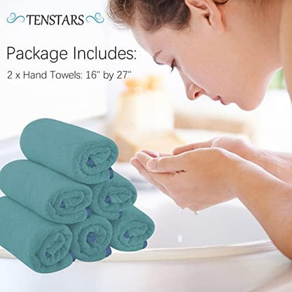 TENSTARS Silk Hemming Hand Towels for Bathroom - Quick Drying - Ultra Soft Microfiber Absorbent Towel for Bath Fitness, Gym, Shower, Hotel, and Spa - 16x28 Inch | Set of 6, Teal