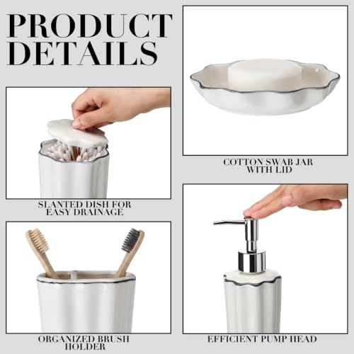 Zhehao 4 Pcs Scalloped Ceramic Bathroom Accessories Set,8.5 Inch, Black
