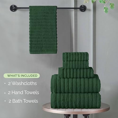 Elegant Comfort 100% Turkish Cotton Corduroy Ribbed Luxury Bath Towels 6-Piece Set, Premium Feel - Quick Dry, Highly Absorbent, Contains 2 Bath Towels, 2 Hand Towels, and 2 Washcloths, Hunter Green