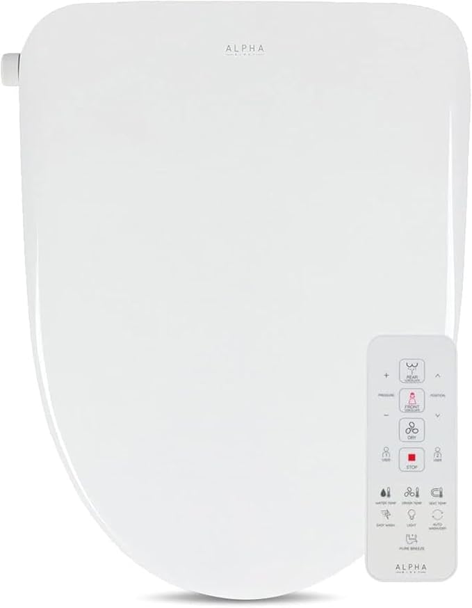 ALPHA BIDET UX Pearl Bidet Toilet Seat in Round White | Ultra Low Profile | Endless Warm Water | Arced Stainless Steel Nozzle | LED Nightlight | Dryer | Deodorizer | 3 Year Warranty