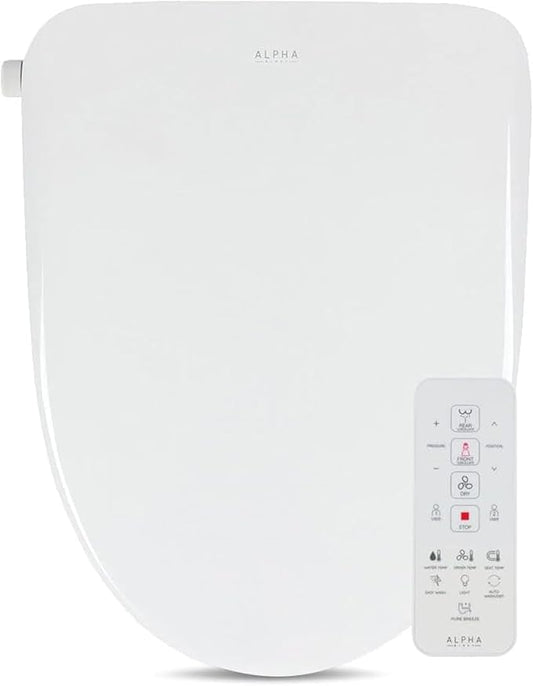 ALPHA BIDET UX Pearl Bidet Toilet Seat in Round White | Ultra Low Profile | Endless Warm Water | Arced Stainless Steel Nozzle | LED Nightlight | Dryer | Deodorizer | 3 Year Warranty