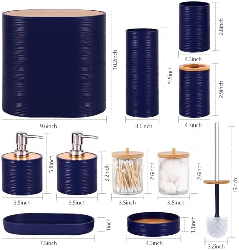 10 PCS Navyblue Bathroom Accessories Set with Trash Can Bathroom Accessory
