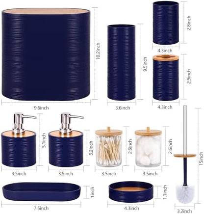 10 PCS Navyblue Bathroom Accessories Set with Trash Can Bathroom Accessory