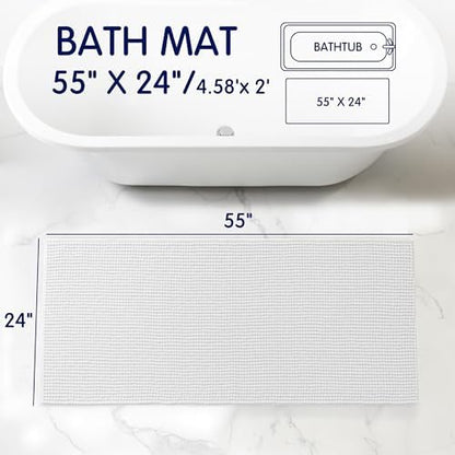 SUBRTEX Bathroom Rugs, 24" x 55" Chenille Bath Rug Soft Short Plush Bath Mat Soft Shower Mat Water Absorbent Shower Mat Quick Dry Machine Washable, White