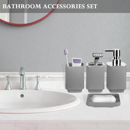RRM Bathroom Accessories Set 4 Piece, Grey Boho Bathroom Decor