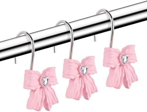 Shower Curtain Hooks, Pink 12 Pack for Bathroom Decor
