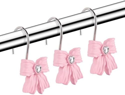 Shower Curtain Hooks, Pink 12 Pack for Bathroom Decor