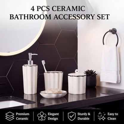 Zhehao 4 Pcs Scalloped Ceramic Bathroom Accessories Set,8.5 Inch, Black