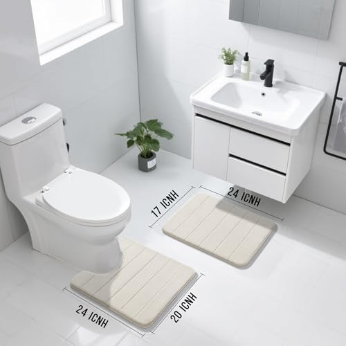 Yimobra Memory Foam Bathroom Mat Set, 24 x 17 & 24 x 20 in, Cream White