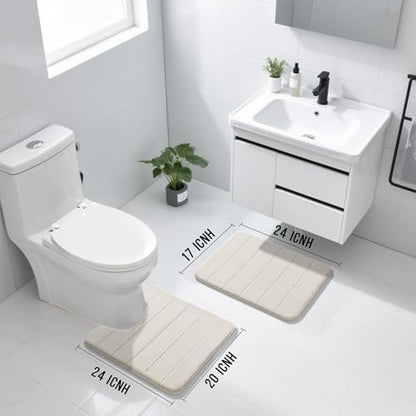 Yimobra Memory Foam Bathroom Mat Set, 24 x 17 & 24 x 20 in, Cream White