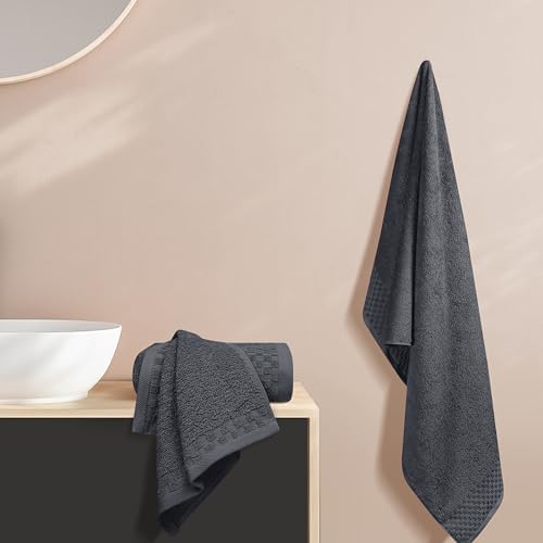 MyOwn Ultra Soft 3 Pack Cotton Towel Set, Contains a Bath Towels 28x55 inch, a Hand Towels 16x24 inch & a Wash Coths 12x12 inch, Ideal Everyday use, Compact & Lightweight - Charcoal Grey