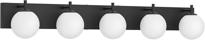 Aipsun Vanity Light, 5 Lights Matte Black Bathroom Light Fixtures, Vanity Lights with Milky White Globe Glass, Black Lights Over Mirror